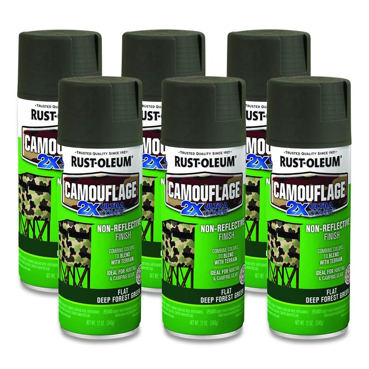 Camouflage Spray Paint, Flat Deep Forest Green, 12 oz Aerosol Can, 6/Carton