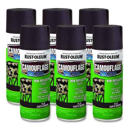 Camouflage Spray Paint, Flat Earth Brown, 12 oz Aerosol Can, 6/Carton