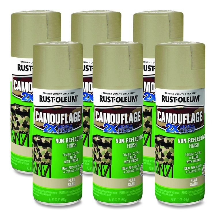 Camouflage Spray Paint, Flat Sand, 12 oz Aerosol Can, 6/Carton