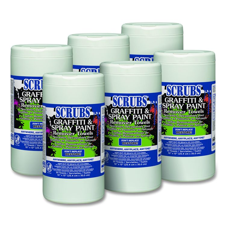Graffiti and Spray Paint Remover Towels, Citrus, 10 x 12, Neutral Scent, White/Orange, 30/Canister, 6 Canisters/Carton