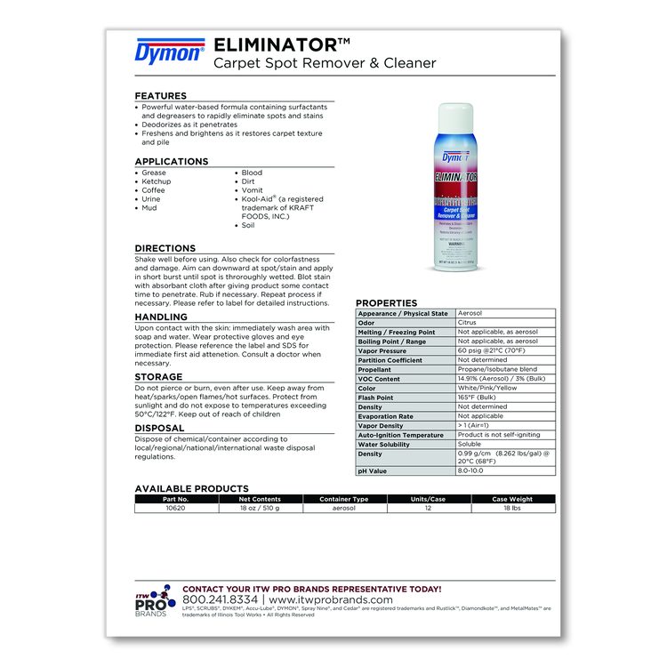 Eliminator Carpet Spot and Stain Remover, Unscented, 18 oz Aerosol Spray, 12/Carton
