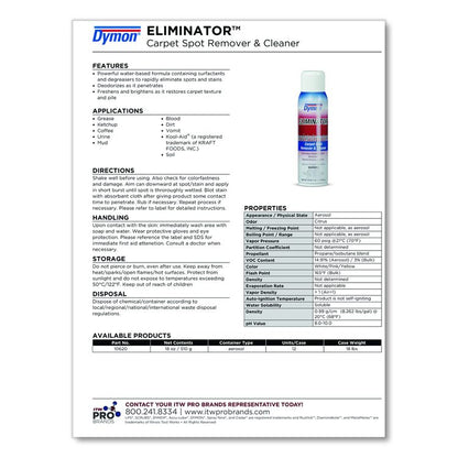 Eliminator Carpet Spot and Stain Remover, Unscented, 18 oz Aerosol Spray, 12/Carton