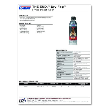 THE END. Dry Fog Flying Insect Killer, 14 oz Aerosol Spray, 12/Carton