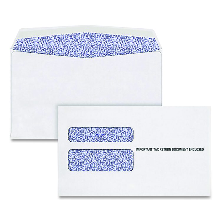 2-Up W-2 Gummed Seal Double-Window Security Tint Envelopes, Commercial Flap, 9.5 x 5.63, White, 24/Pack