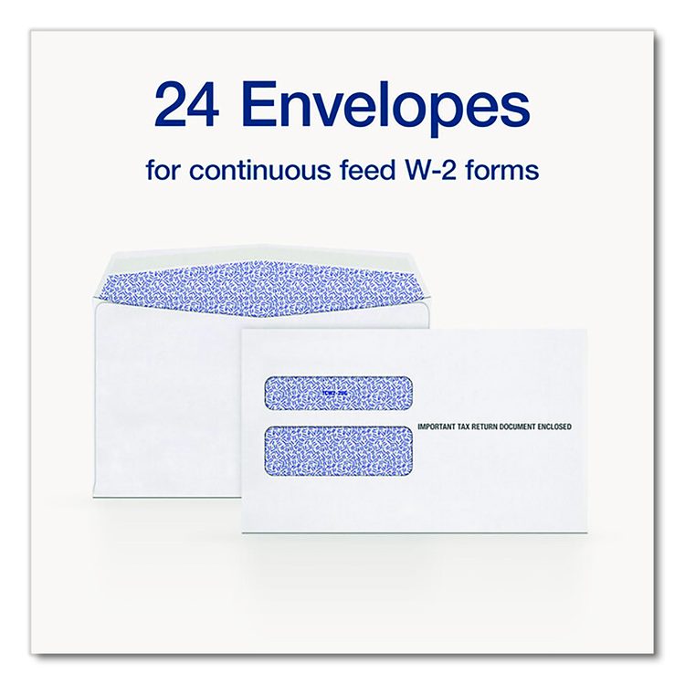 2-Up W-2 Gummed Seal Double-Window Security Tint Envelopes, Commercial Flap, 9.5 x 5.63, White, 24/Pack