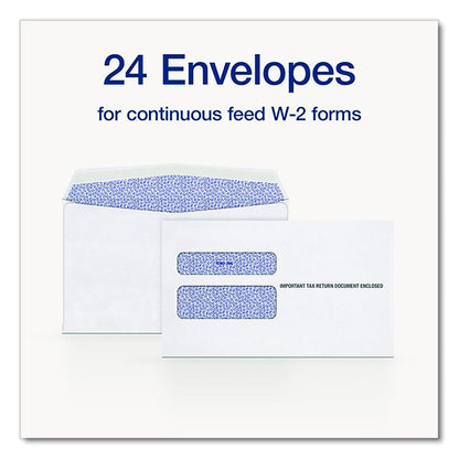2-Up W-2 Gummed Seal Double-Window Security Tint Envelopes, Commercial Flap, 9.5 x 5.63, White, 24/Pack