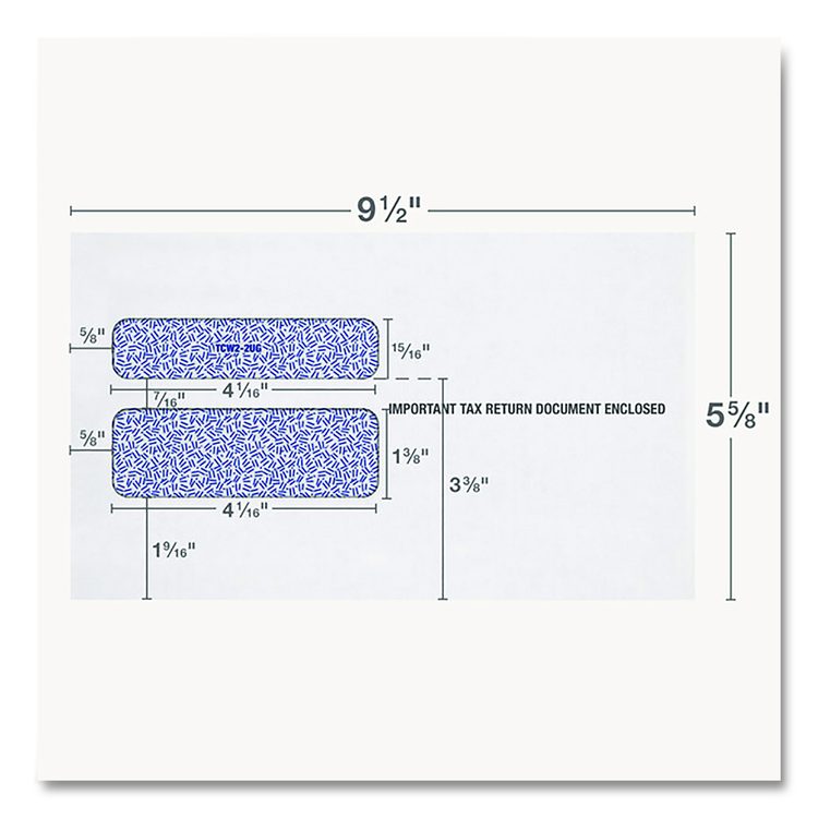 2-Up W-2 Gummed Seal Double-Window Security Tint Envelopes, Commercial Flap, 9.5 x 5.63, White, 24/Pack