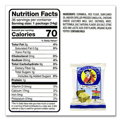 Puffs, Aged White Cheddar, 0.5 oz Bag, 36/Box
