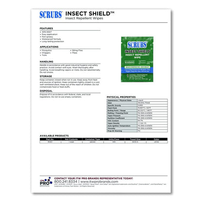 Insect Shield Insect Repellent Wipes, 8 x 10, 100/Carton