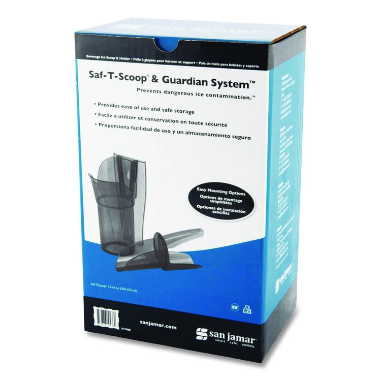 Saf-T-Scoop and Guardian System for Ice Machines, 12 oz to 16 oz Ice Scoop, Transparent Blue, 50/Carton