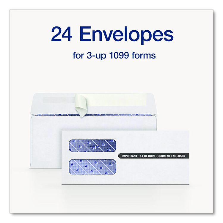3-Up 1099-NEC Peel and Seal Double-Window Security Tint Envelopes, Commercial Flap, 8.75 x 3.75, White, 24/Pack