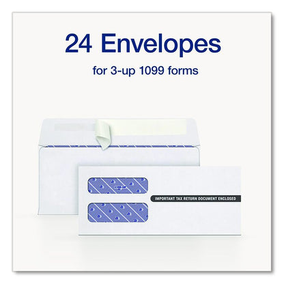3-Up 1099-NEC Peel and Seal Double-Window Security Tint Envelopes, Commercial Flap, 8.75 x 3.75, White, 24/Pack