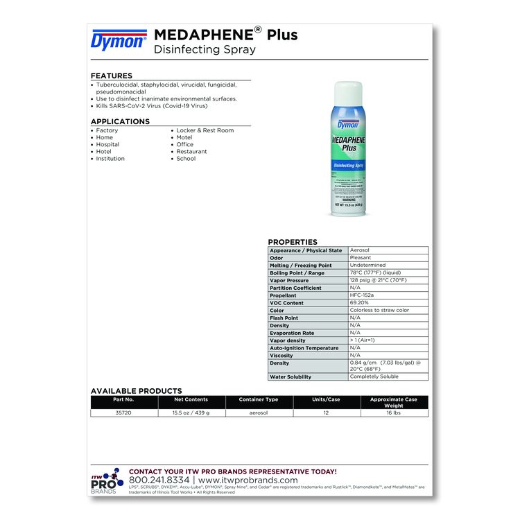 Medaphene Plus Disinfectant Spray, 15.5 oz Aerosol Spray, 12/Carton