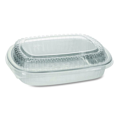 Classic Carry-Out Container with PET Dome Lid, 46 oz, 9.8 x 7.8 x 1.3, Silver/Clear, Aluminum, 50/Carton