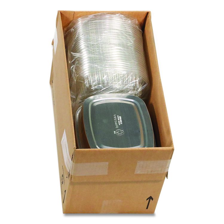 Classic Carry-Out Container with PET Dome Lid, 46 oz, 9.8 x 7.8 x 1.3, Silver/Clear, Aluminum, 50/Carton