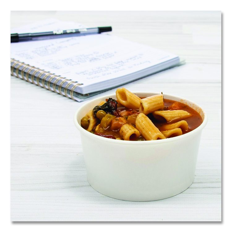 Double Poly Paper Food Container, 6 oz, 3.83" Diameter x 1.99" h, White, 1,000/Carton