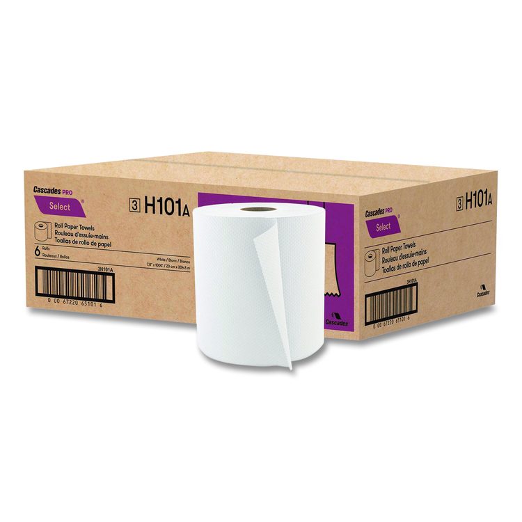 Select Roll Paper Towels, 1-Ply, 7.88" x 1,000 ft, White, 6/Carton