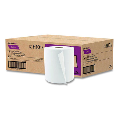 Select Roll Paper Towels, 1-Ply, 7.88" x 1,000 ft, White, 6/Carton