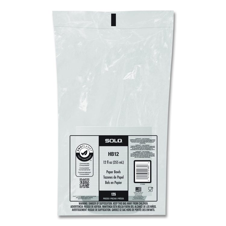 Compostable Paper Dinnerware, ProPlanet Seal, Bowl, 12 oz, White, 1,000/Carton