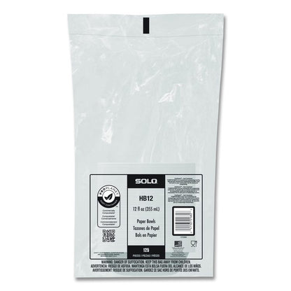 Compostable Paper Dinnerware, ProPlanet Seal, Bowl, 12 oz, White, 1,000/Carton