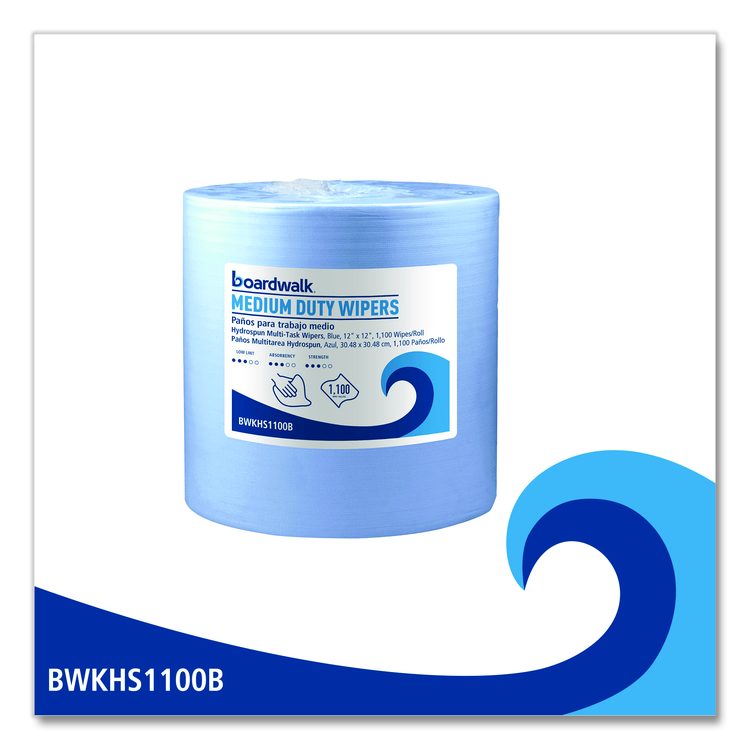 Hydrospun Wipers, Medium Duty, 12 x 12, Blue, 1,100/Roll