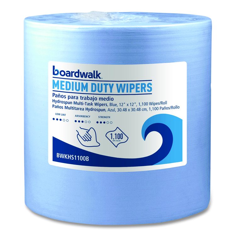 Hydrospun Wipers, Medium Duty, 12 x 12, Blue, 1,100/Roll