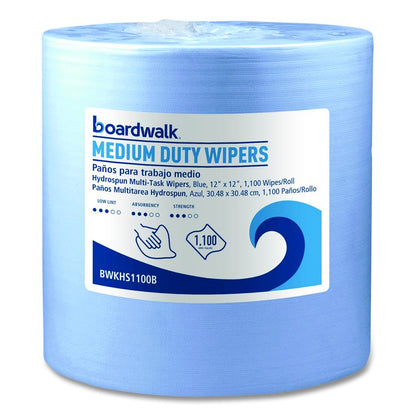 Hydrospun Wipers, Medium Duty, 12 x 12, Blue, 1,100/Roll