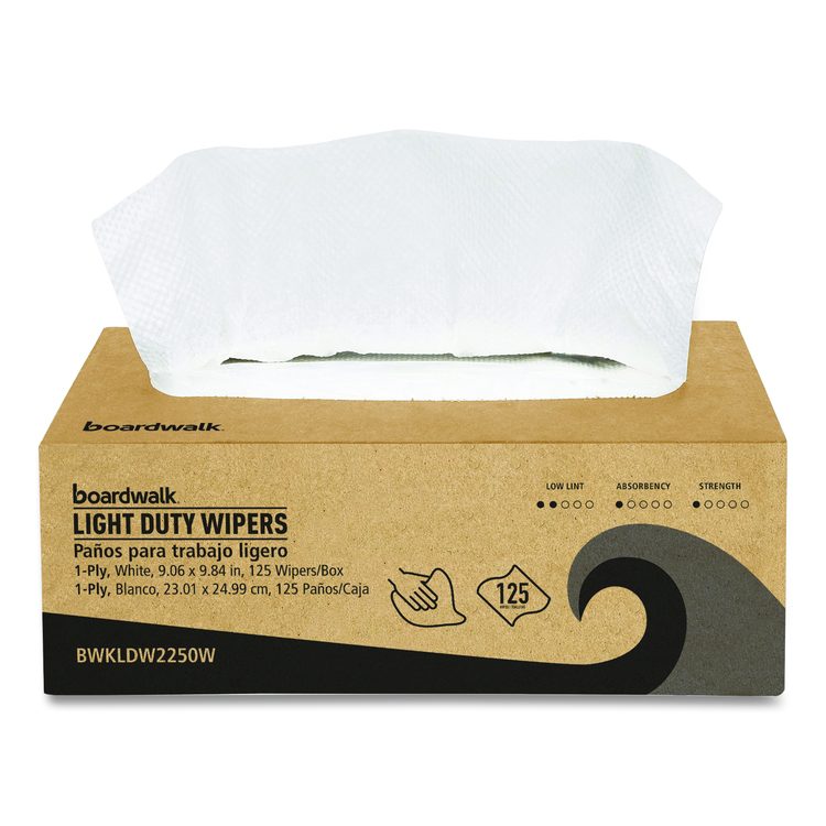 One-Ply Paper Wipers, 9.84 x 9.06, White, 125 Wipers/Box, 18 Boxes/Carton