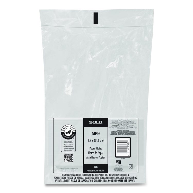 Compostable Paper Dinnerware, ProPlanet Seal, Plate, 8.5" dia, White, 500/Carton