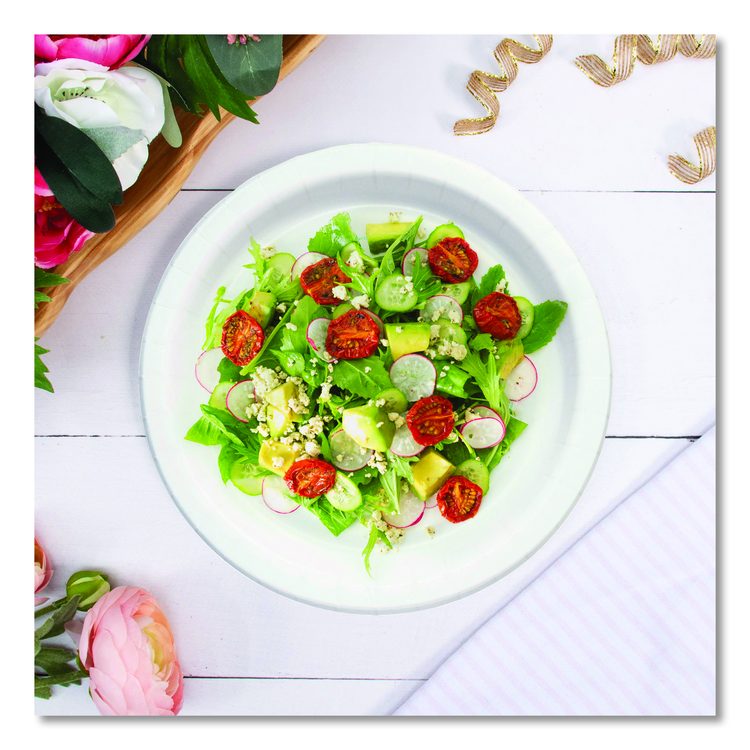 Compostable Paper Dinnerware, ProPlanet Seal, Plate, 8.5" dia, White, 500/Carton
