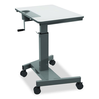 Sit Stand Student Desk with Crank Handle, 27.5 x 19.5 x 26.25 to 42, White/Gray
