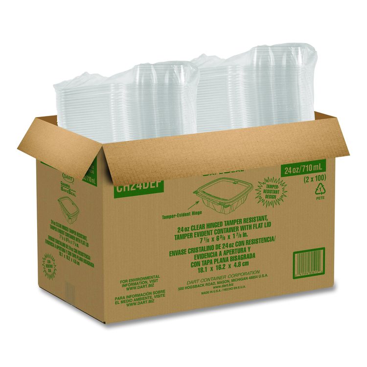 ClearPac SafeSeal rPET Tamper-Resistant/Evident Containers, Embossed Bottom, 24 oz, 6.37 x 7.15 x 1.86, Clear, 200/Carton