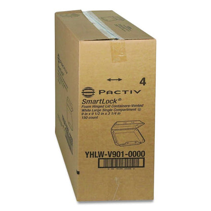 SmartLock Vented Foam Hinged Lid Container, 9 x 9.5 x 3.3, White, 150/Carton