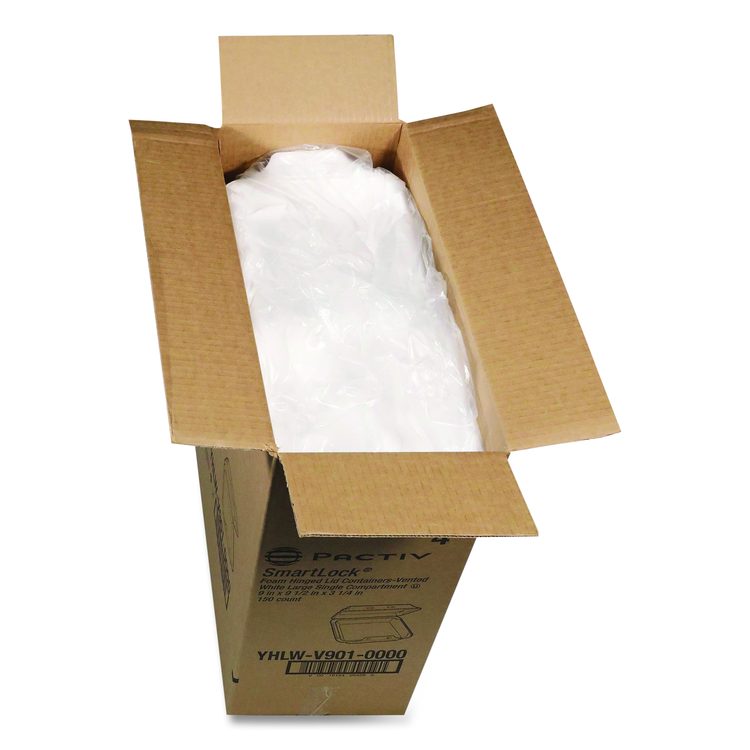 SmartLock Vented Foam Hinged Lid Container, 9 x 9.5 x 3.3, White, 150/Carton