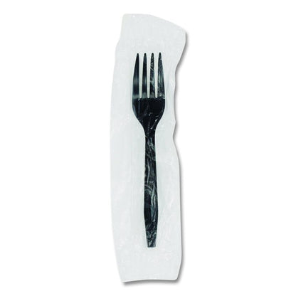 Meadoware Cutlery, Individually Wrapped, Medium Heavyweight Fork, Plastic, Black, 1,000/Carton