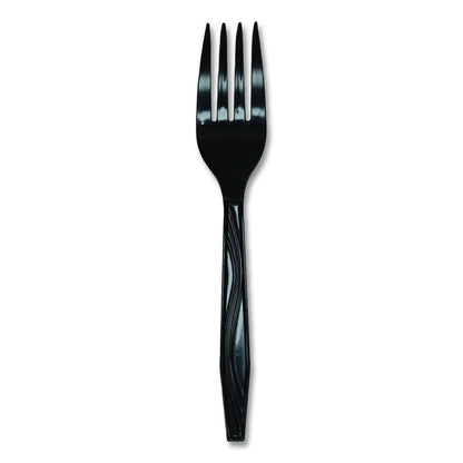 Meadoware Cutlery, Individually Wrapped, Medium Heavyweight Fork, Plastic, Black, 1,000/Carton