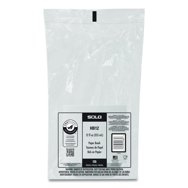Compostable Paper Dinnerware, ProPlanet Seal, Bowl, 12 oz, White, 125/Pack