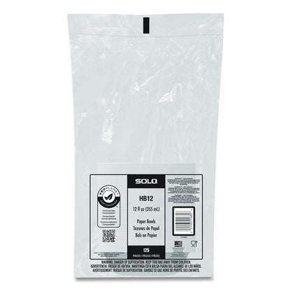 Compostable Paper Dinnerware, ProPlanet Seal, Bowl, 12 oz, White, 125/Pack