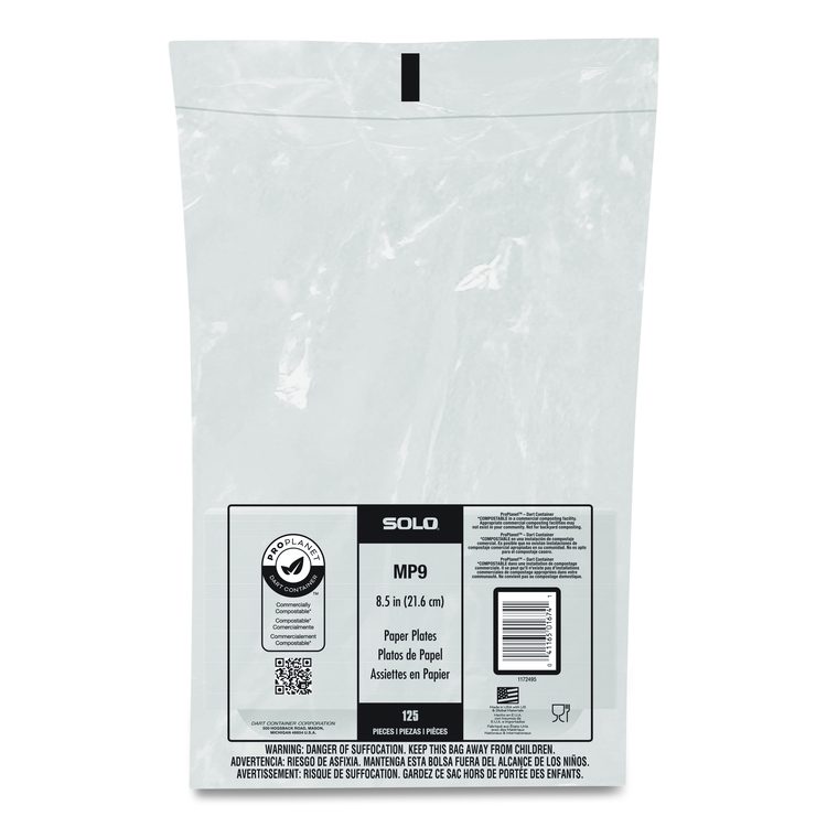Compostable Paper Dinnerware, ProPlanet Seal, Plate, 8.5" dia, White, 125/Pack