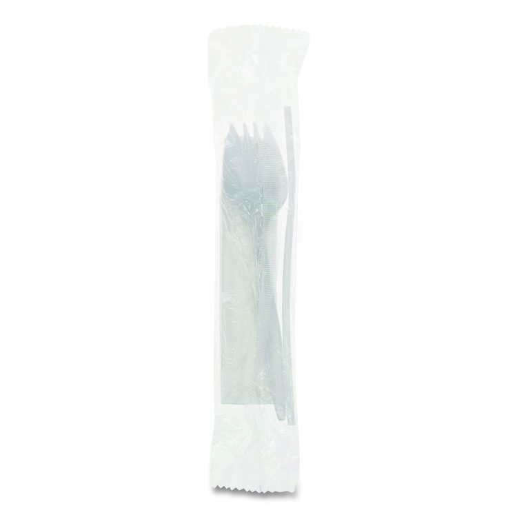 Fieldware Cutlery Kit, Mediumweight, Napkin/Spork/Straw, Plastic, White, 1,000/Carton