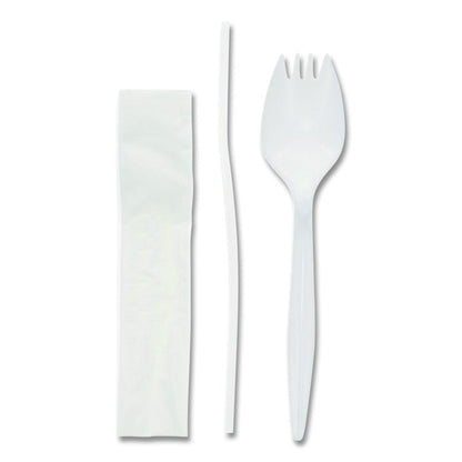 Fieldware Cutlery Kit, Mediumweight, Napkin/Spork/Straw, Plastic, White, 1,000/Carton
