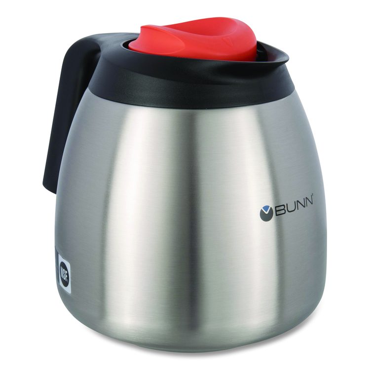Decaf Thermal Carafe, 64 oz, Stainless Steel/Black/Orange