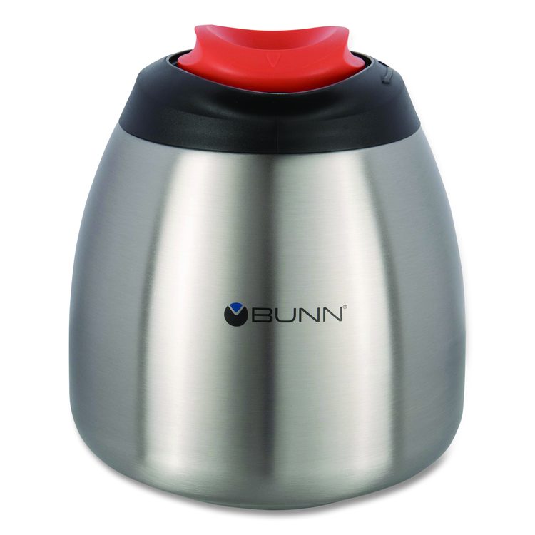 Decaf Thermal Carafe, 64 oz, Stainless Steel/Black/Orange