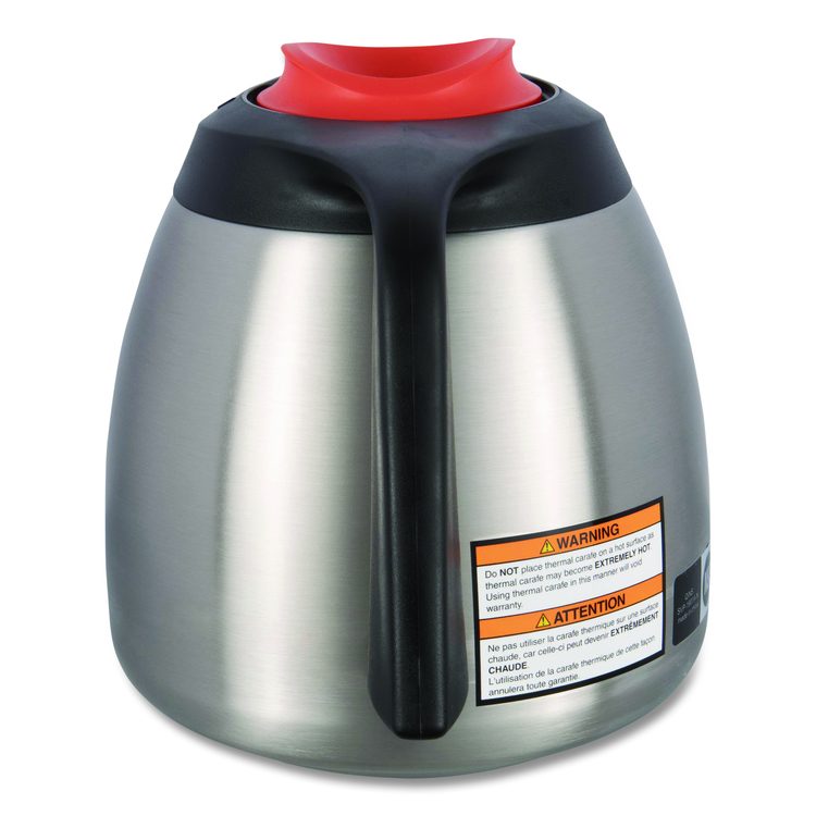 Decaf Thermal Carafe, 64 oz, Stainless Steel/Black/Orange