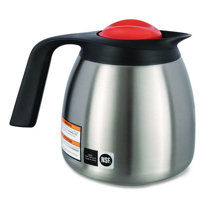 Decaf Thermal Carafe, 64 oz, Stainless Steel/Black/Orange