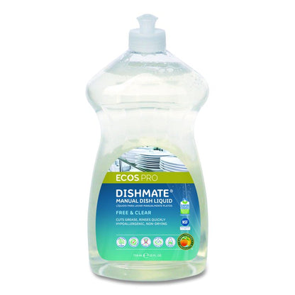 Dishmate Manual Dish Liquid, Free and Clear, 25 oz Squeeze Bottle, 6/Carton
