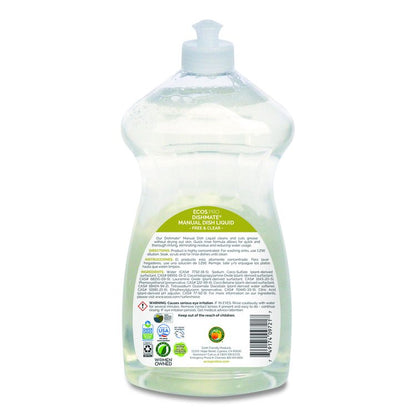 Dishmate Manual Dish Liquid, Free and Clear, 25 oz Squeeze Bottle, 6/Carton