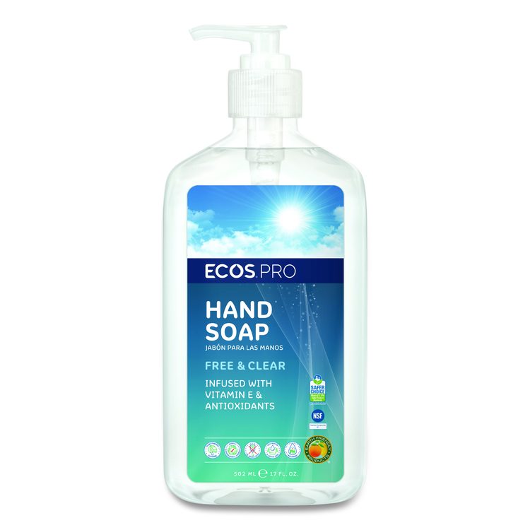 Liquid Hand Soap, Free and Clear Scent, 17 oz, 6/Carton
