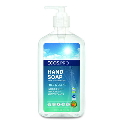 Liquid Hand Soap, Free and Clear Scent, 17 oz, 6/Carton