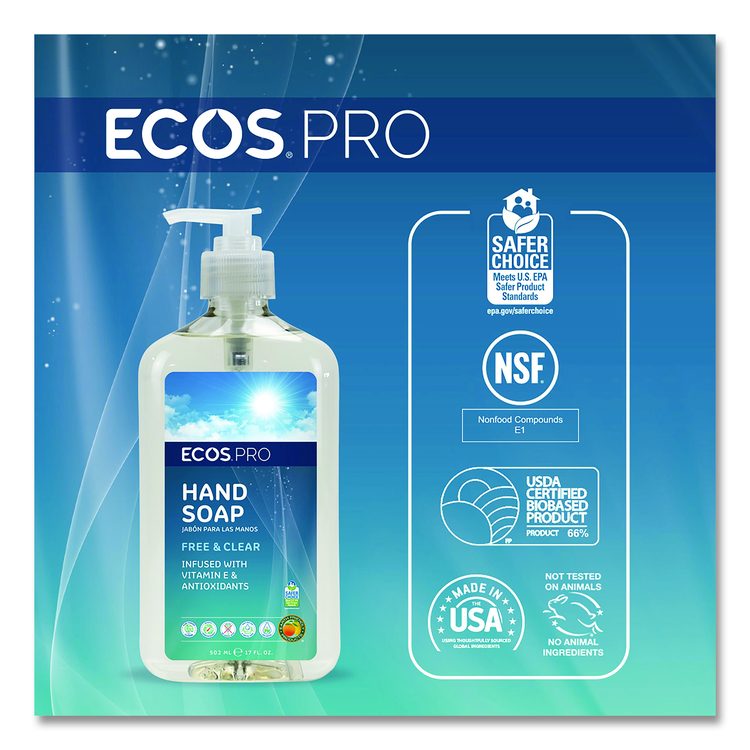 Liquid Hand Soap, Free and Clear Scent, 17 oz, 6/Carton